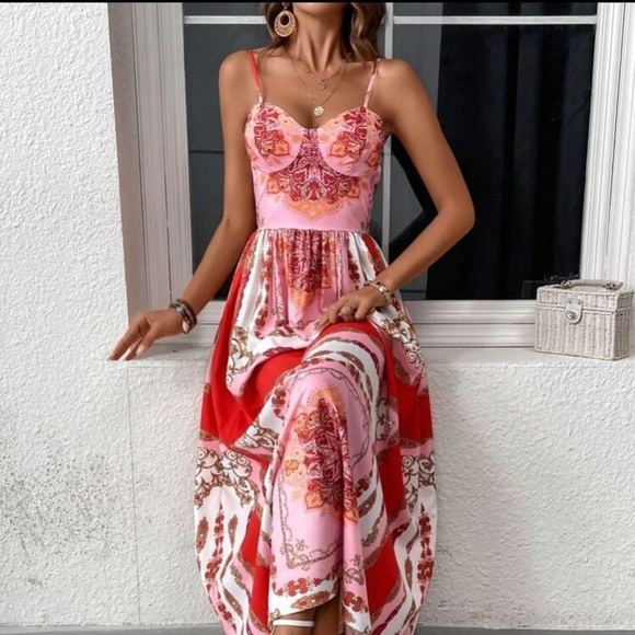 Scarf Print Cami Dress Pink - Picture 1 of 6